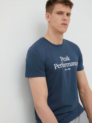 Peak Performance pamut póló sötétkék, nyomott mintás