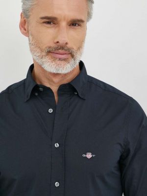 Koszula na guziki slim fit bawełniana Gant czarna