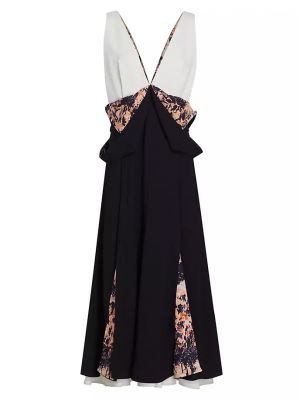 Двухцветное платье-миди с цветочной вставкой Proenza Schouler черный