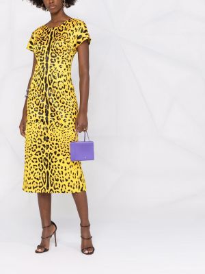 Vestido de cóctel ajustado con estampado leopardo Dolce & Gabbana amarillo