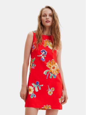 Slim fit květinové šaty Desigual červené