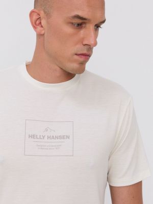Tričko s potiskem Helly Hansen béžové