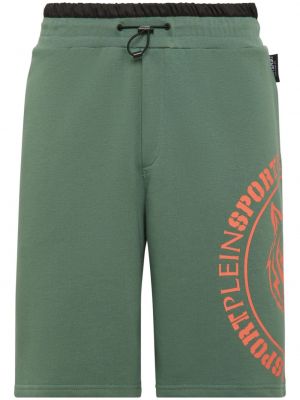 Tigrované bavlnené športové šortky s potlačou Plein Sport zelená