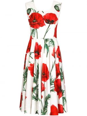 Květinové midi šaty s potiskem Dolce & Gabbana Bílé