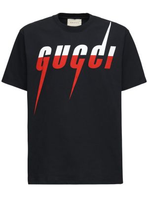 Bavlněné tričko s potiskem jersey Gucci černé