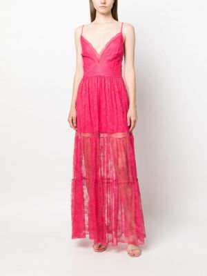 Sukienka długa w kwiatki koronkowa Ermanno Firenze różowa