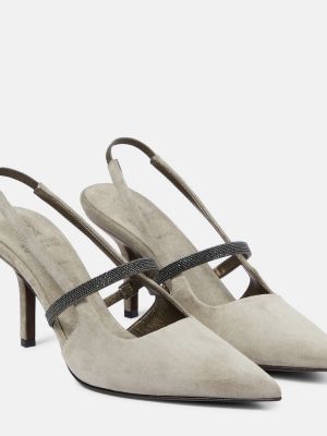 Велурени полуотворени обувки с отворена пета Brunello Cucinelli сиво