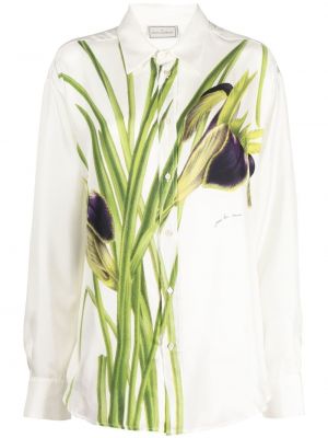 Jedwabna koszula w kwiatki z nadrukiem Pierre Louis Mascia biała
