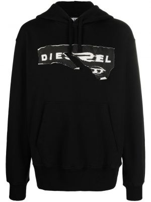 Raštuotas džemperis su gobtuvu su įbrėžimais Diesel juoda