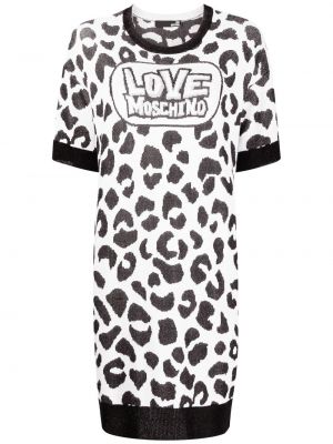 Leopard trykt strikket dress Love Moschino hvit