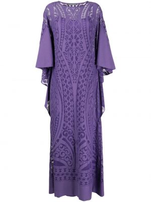 Krajkové dlouhé šaty s výšivkou Alberta Ferretti fialové