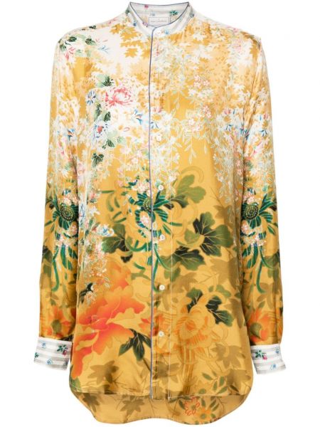 Bluză cu guler de mătase cu model floral cu imagine Pierre-louis Mascia bej