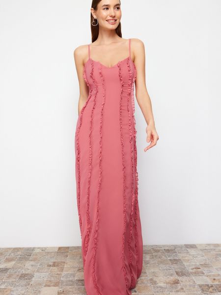 Šifonové večerní šaty Trendyol růžové