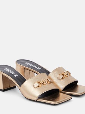 Papuci tip mules din piele Versace auriu