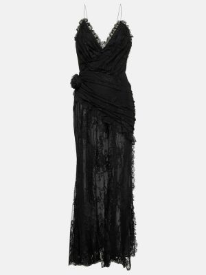 Krajkové květinové midi šaty Alessandra Rich černé