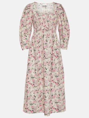 Bombažna midi obleka s cvetličnim vzorcem Ganni