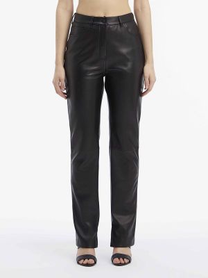 Pantalones rectos de cuero slim fit Calvin Klein negro