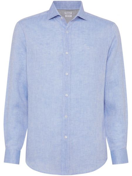 Lněná košile Brunello Cucinelli modrá