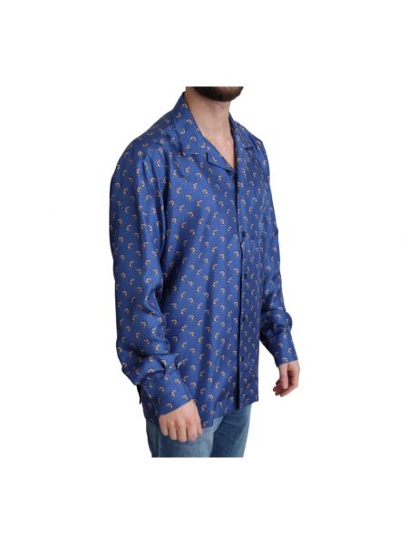 Jedwabna koszula z nadrukiem relaxed fit Dolce And Gabbana niebieska