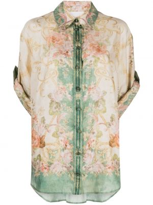 Raštuota gėlėta šilkinė marškiniai Zimmermann chaki