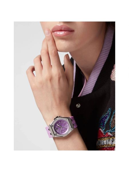 Zegarek z kryształkami Philipp Plein fioletowy