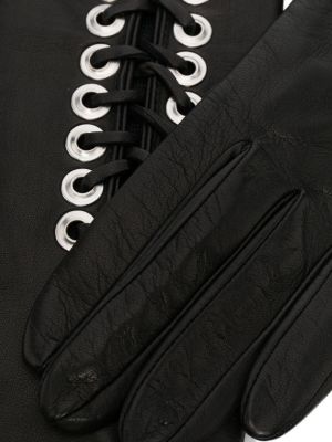 Krajkové kožené šněrovací rukavice Manokhi černé