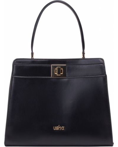 Jednofarebná kožená kabelka na zips Usha Black Label - čierna