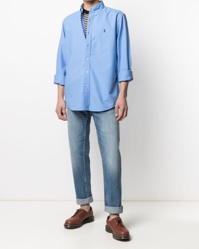 Péřová bavlněná košile Polo Ralph Lauren modrá