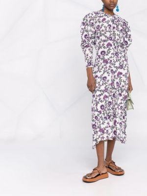 Květinové hedvábné midi šaty s potiskem Isabel Marant bílé