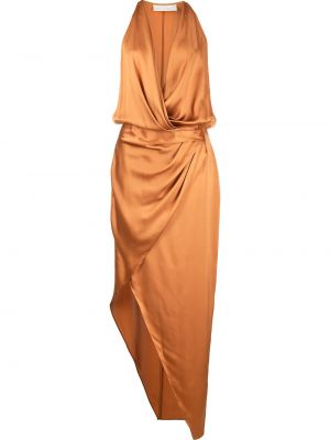 Asimetriškas šilkinis suknele kokteiline Michelle Mason oranžinė