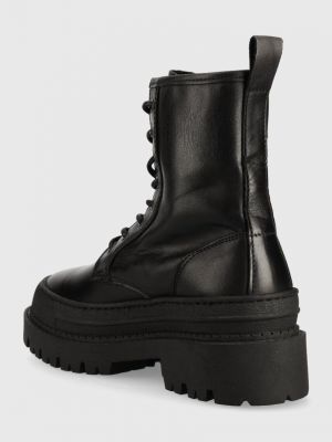 Kožené šněrovací kotníkové boty na podpatku Tommy Jeans černé