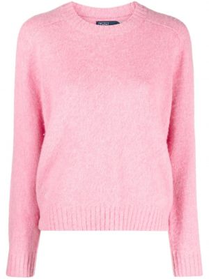 Плетен пуловер slim с кръгло деколте Polo Ralph Lauren розово
