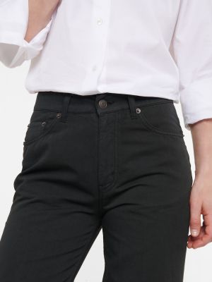 Bavlněné lněné rovné kalhoty The Row černé