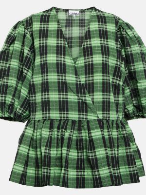 Карирана блуза Ganni зелено