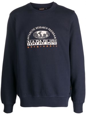 Памучен пуловер с принт Napapijri синьо