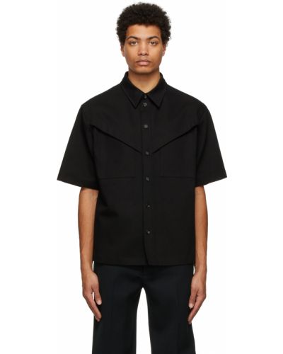Хлопковая рубашка с коротким рукавом Bottega Veneta, черная