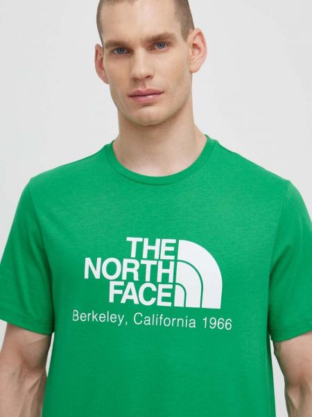 Zielona koszulka bawełniana z nadrukiem The North Face