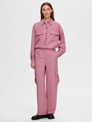 Pantalones cargo con bolsillos Selected Femme rosa
