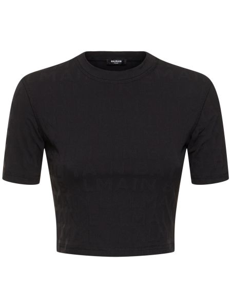 Džersis marškinėliai trumpomis rankovėmis Balmain juoda