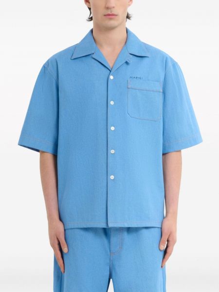 Kokvilnas krekls ar kabatām Marni zils