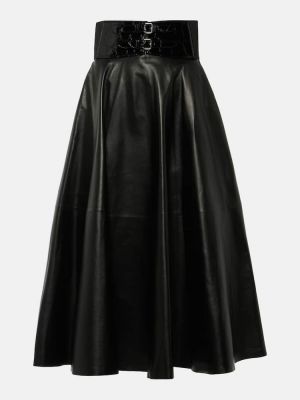 Kožená sukně s vysokým pasem Alaïa černé
