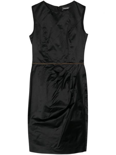 Svilena haljina s draperijom Chanel Pre-owned crna