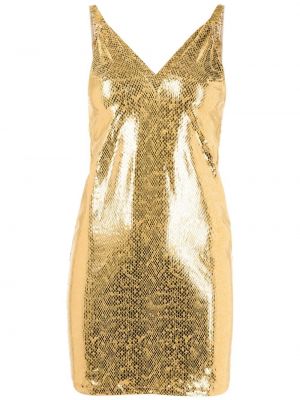 Páskový rovný mini šaty s výstřihem do v Amir Slama - zlato