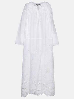 Хлопковое длинное платье с вышивкой Nili Lotan белое