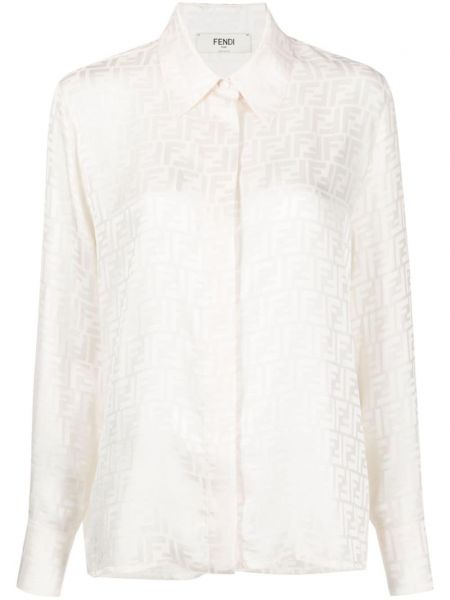 Robe chemise en soie en jacquard Fendi blanc