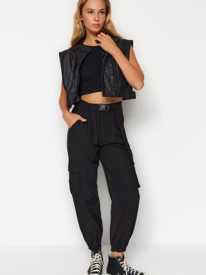 Плетени карго панталони с джобове Trendyol черно