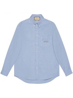 Bavlnená košeľa s výšivkou Gucci modrá
