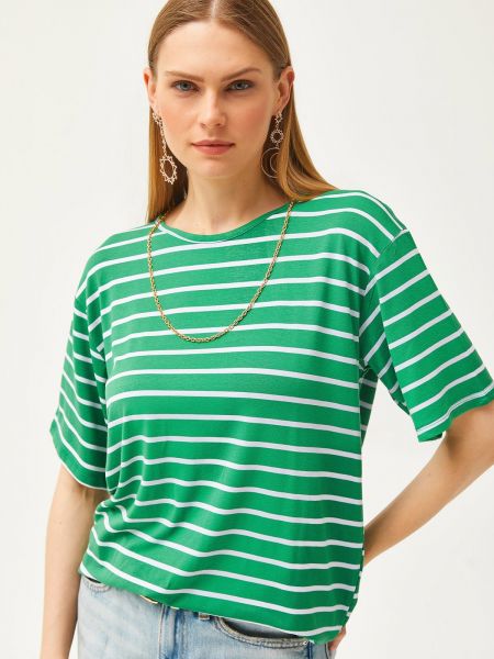Kasdienis dryžuotas marškinėliai Olalook žalia