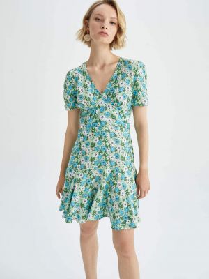 Mini haljina s cvjetnim printom s v-izrezom kratki rukavi Defacto