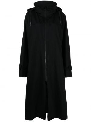 Kapucnis pamut kabát Yohji Yamamoto fekete